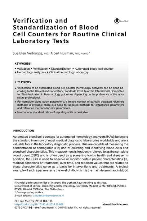 validity of cbc results|(PDF) Verification and Standardization of Blood Cell .